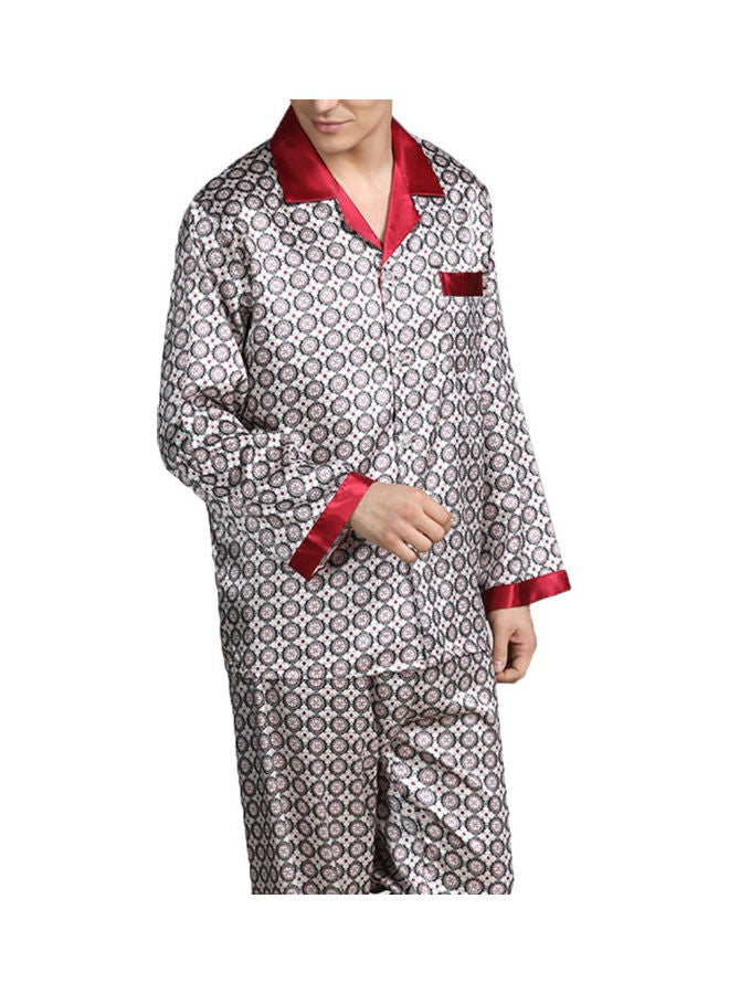 2-Piece Printed Silk Pyjama Set Red Circle/Grey