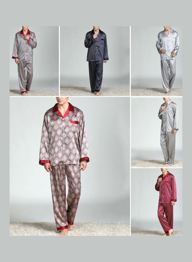 2-Piece Printed Silk Pyjama Set Red Circle/Grey