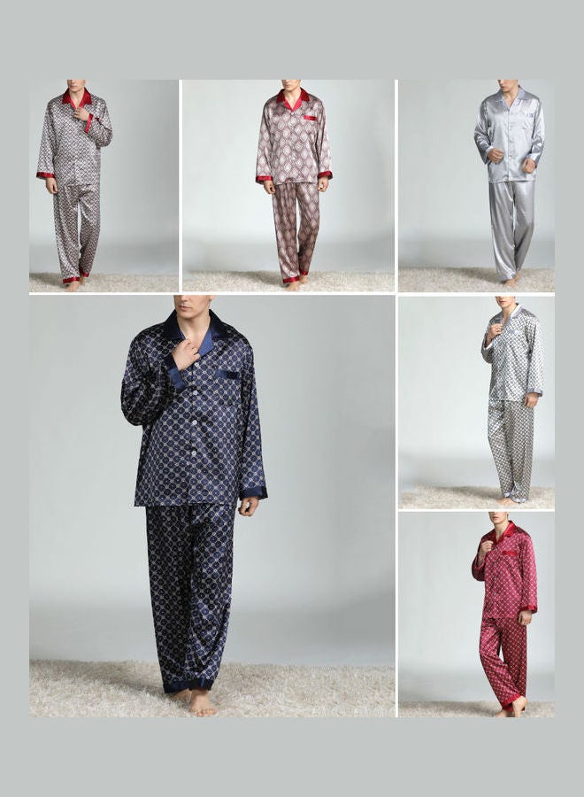 2-Piece Printed Silk Pyjama Set Red Circle/Grey