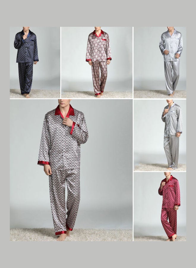 2-Piece Printed Silk Pyjama Set Red Circle/Grey