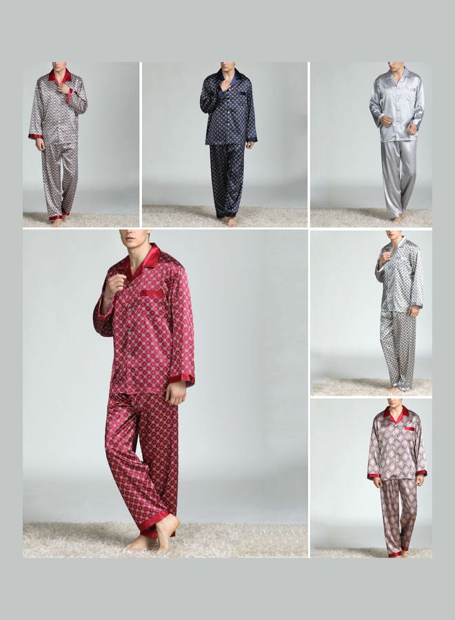 2-Piece Printed Silk Pyjama Set Red Circle/Grey