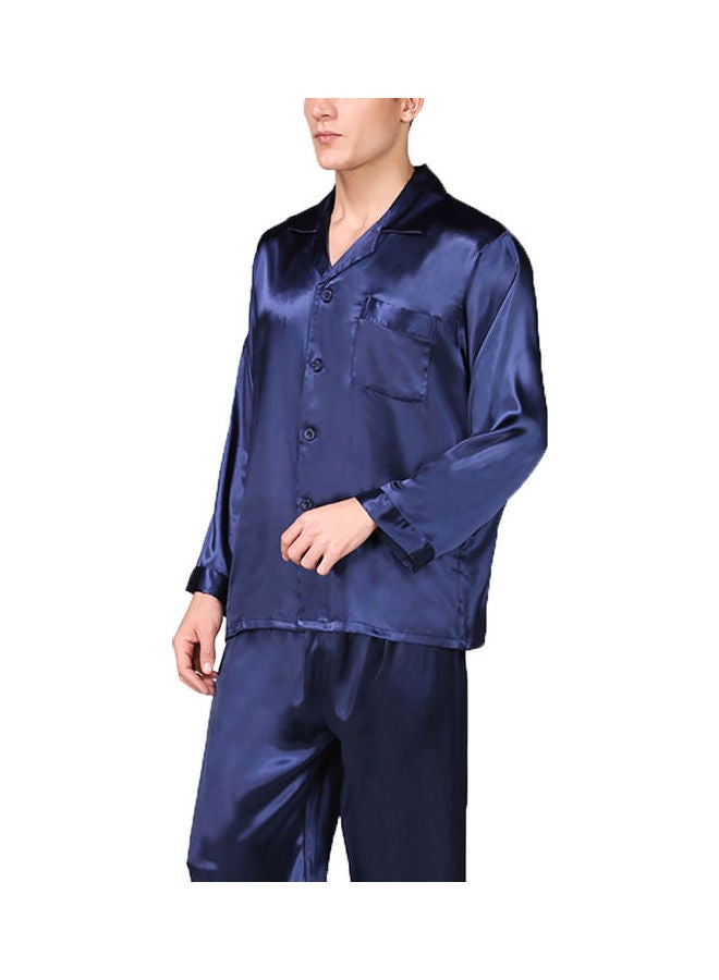 2-Piece Printed Silk Pyjama Set Blue