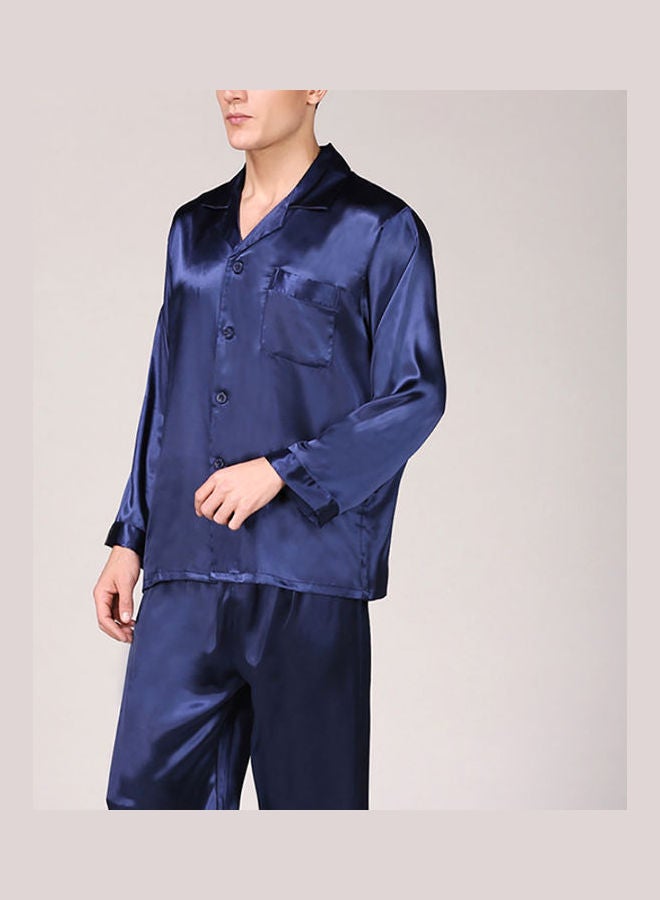 2-Piece Printed Silk Pyjama Set Blue