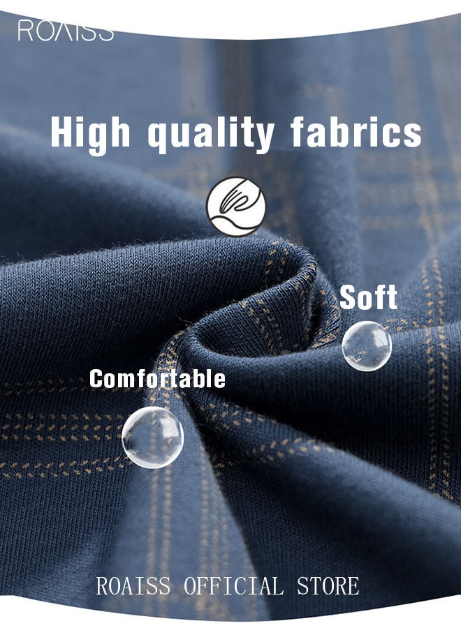 3 Piece Warm Pajamas Set for Men Lattice Simple Robe Long Cotton Sleepwear Suit Soft Home Men Pyjamas Set Autumn Winter Loose Skin Friendly Loungewear