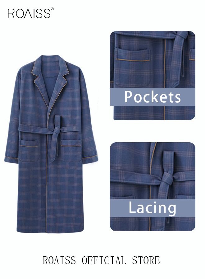 3 Piece Warm Pajamas Set for Men Lattice Simple Robe Long Cotton Sleepwear Suit Soft Home Men Pyjamas Set Autumn Winter Loose Skin Friendly Loungewear