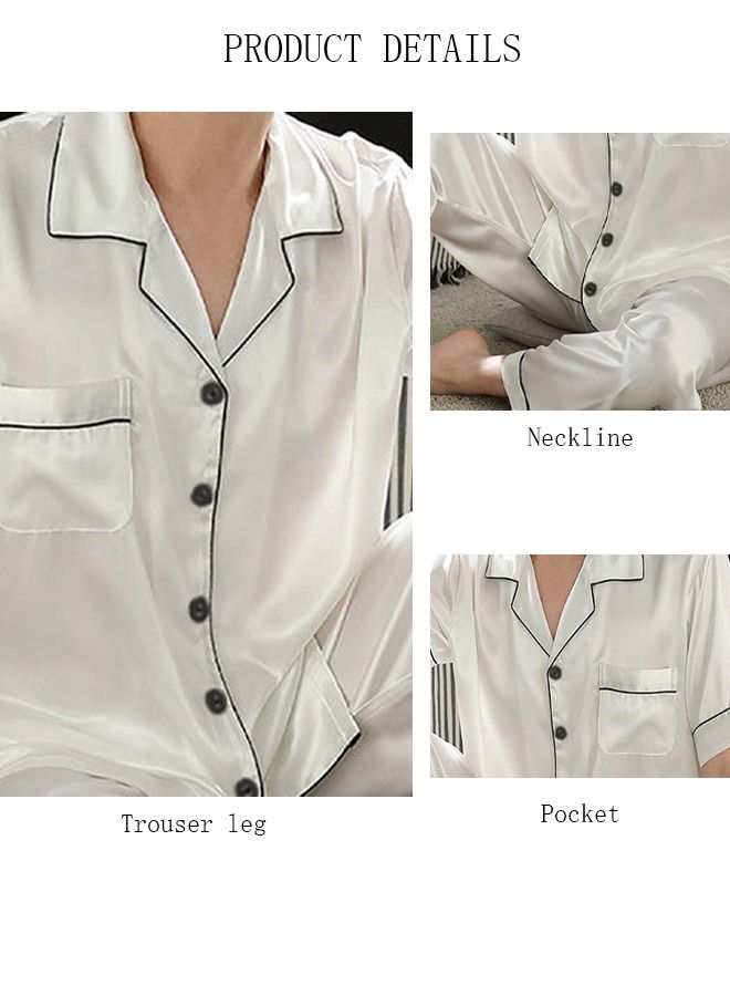 Men's Soft Pajamas Set Silky Sleepwear 2 Piece Short sleeve Summer Pajama Set Sleepwear Nightwear Loungewear Button-Down Pajama Sets