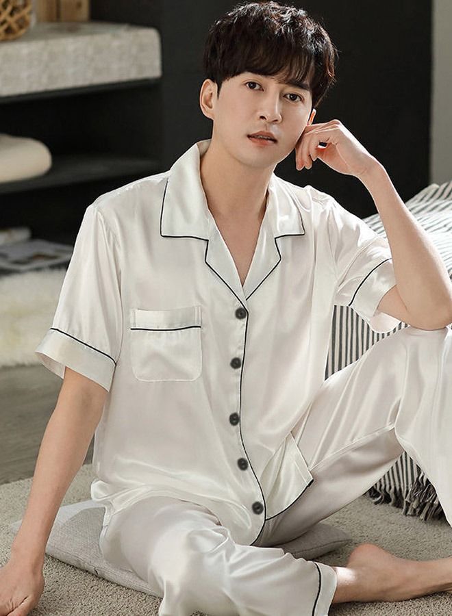 Men's Soft Pajamas Set Silky Sleepwear 2 Piece Short sleeve Summer Pajama Set Sleepwear Nightwear Loungewear Button-Down Pajama Sets