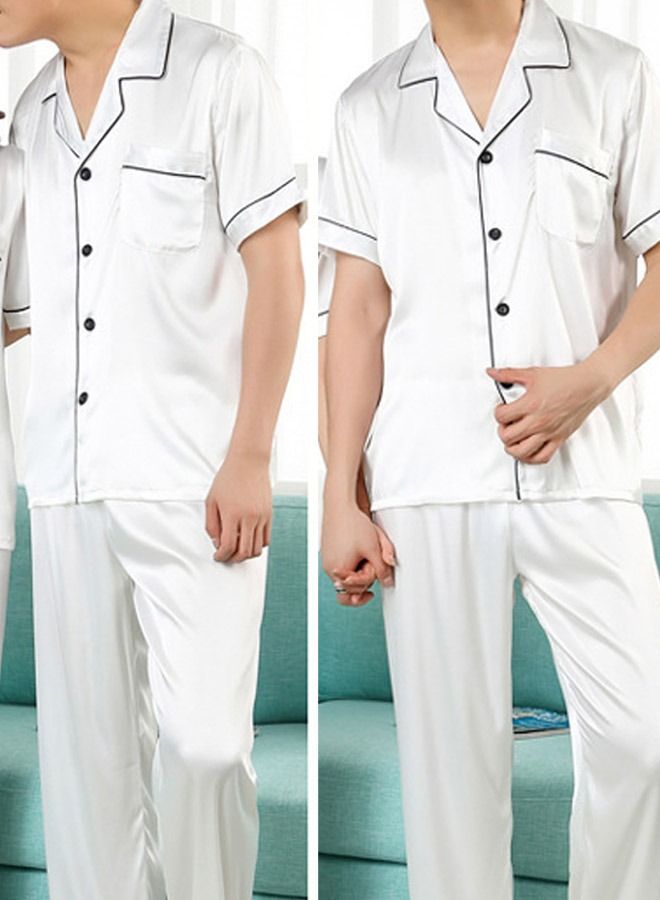 Men's Soft Pajamas Set Silky Sleepwear 2 Piece Short sleeve Summer Pajama Set Sleepwear Nightwear Loungewear Button-Down Pajama Sets