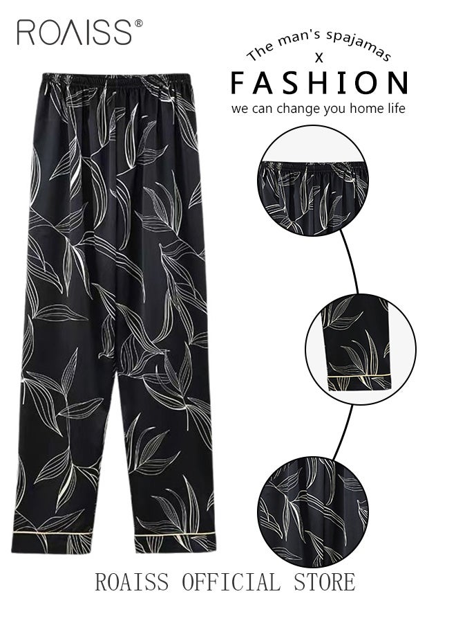Men 3 Piece Loungewear Set   Short Sleeves Shorts & Long Pants   Ice Silk Pajamas Loose & Comfortable Skin Friendly Fabric