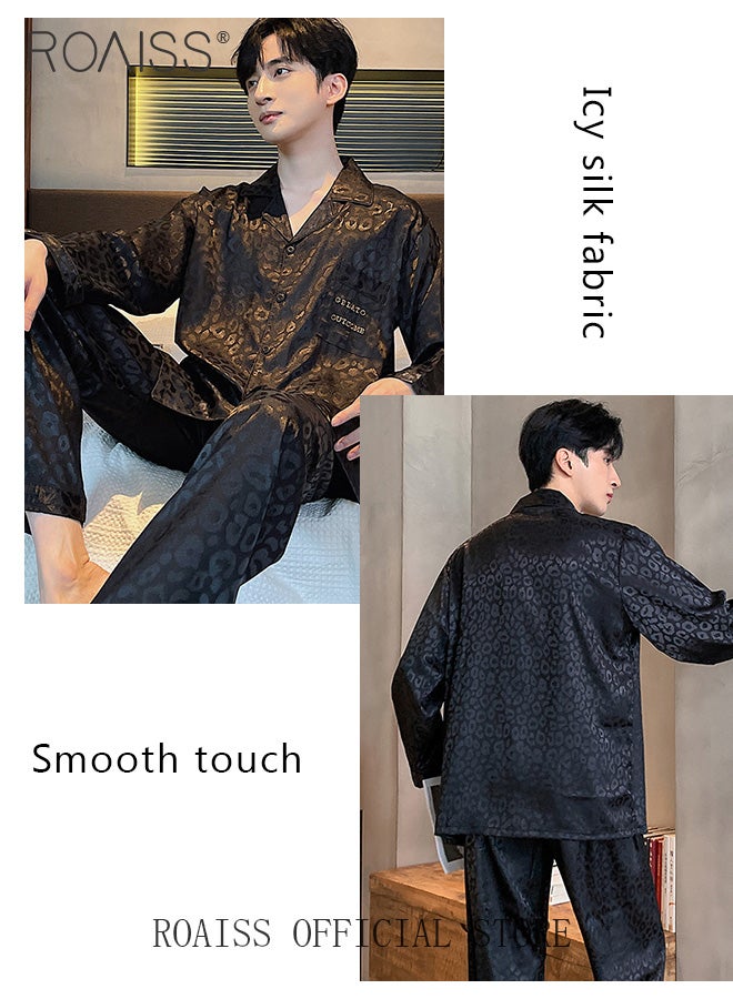 Men Ice Silk Loungewear Set  Long Sleeves & Pants  Soft Comfortable & Skin friendly  Loose and Thin  Can be Worn at Home or Outside