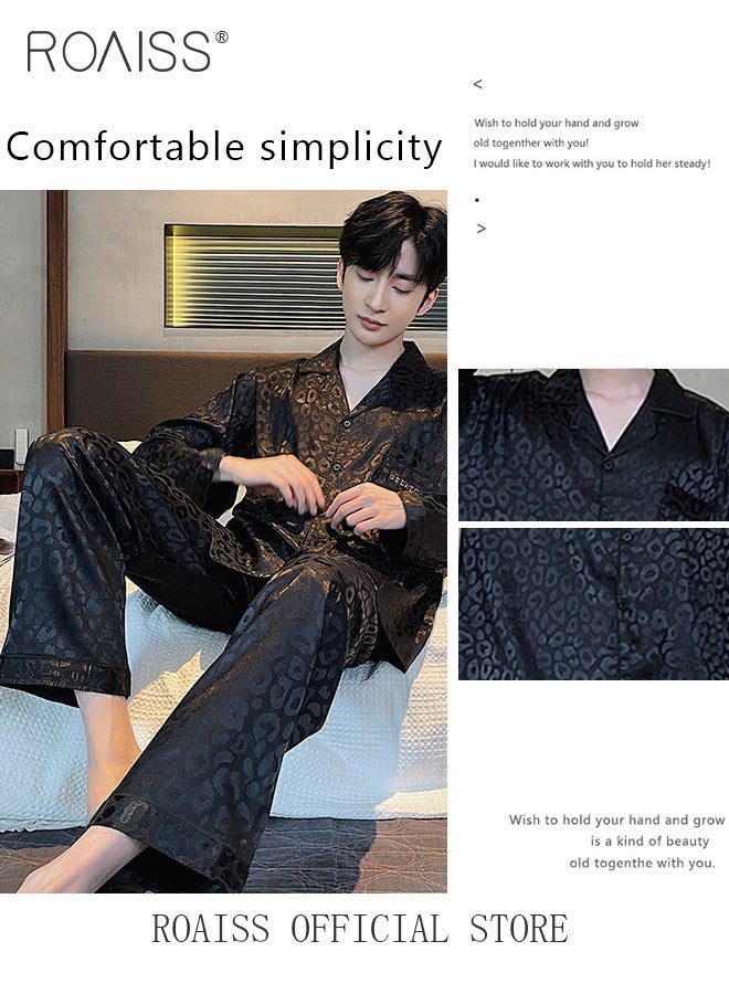 Men Ice Silk Loungewear Set  Long Sleeves & Pants  Soft Comfortable & Skin friendly  Loose and Thin  Can be Worn at Home or Outside