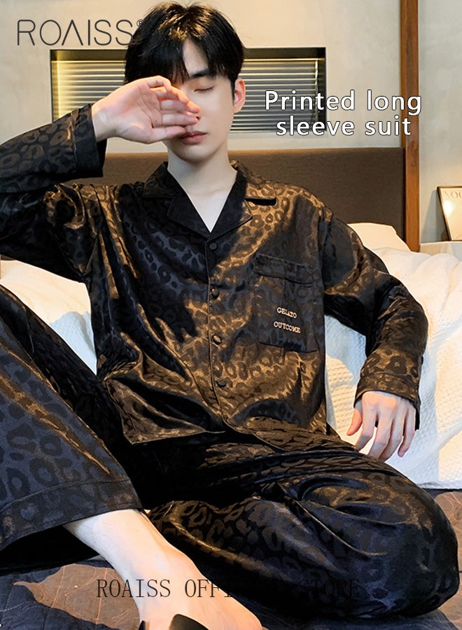 Men Ice Silk Loungewear Set  Long Sleeves & Pants  Soft Comfortable & Skin friendly  Loose and Thin  Can be Worn at Home or Outside