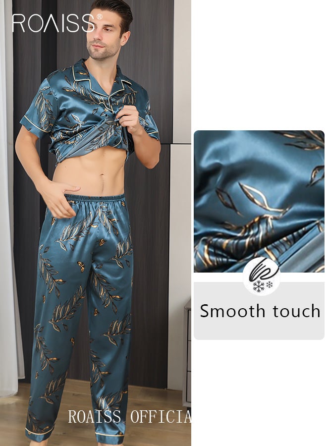 Men 3 Piece Loungewear Set   Short Sleeves Shorts & Long Pants   Ice Silk Pajamas Loose & Comfortable Skin Friendly Fabric