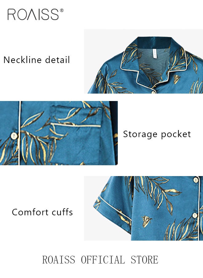 Men 3 Piece Loungewear Set   Short Sleeves Shorts & Long Pants   Ice Silk Pajamas Loose & Comfortable Skin Friendly Fabric