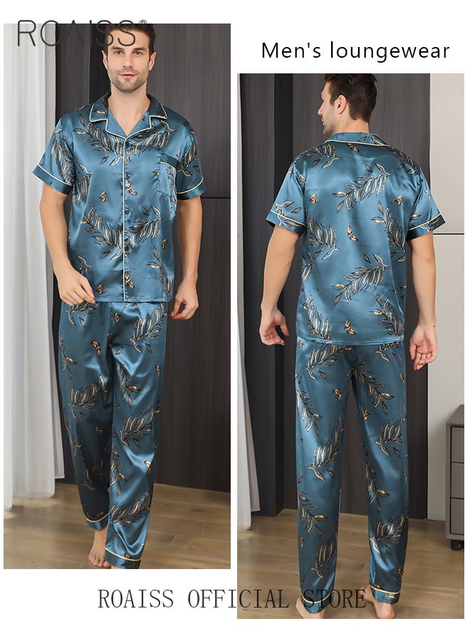 Men 3 Piece Loungewear Set   Short Sleeves Shorts & Long Pants   Ice Silk Pajamas Loose & Comfortable Skin Friendly Fabric