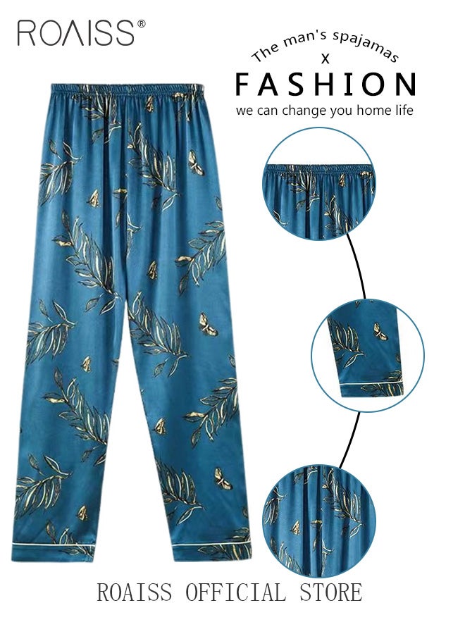 Men 3 Piece Loungewear Set   Short Sleeves Shorts & Long Pants   Ice Silk Pajamas Loose & Comfortable Skin Friendly Fabric