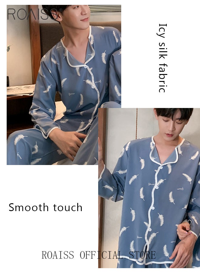 Mens Long Sleeve Sleepwear Set,Autumn Winter Men'S Pajama Set Warm Man Pajamas Set Simple Sleepwear Long Sleeve Cotton Pajamas For Men Top Pant Leisure Outwear