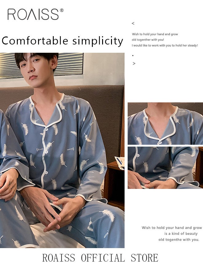 Mens Long Sleeve Sleepwear Set,Autumn Winter Men'S Pajama Set Warm Man Pajamas Set Simple Sleepwear Long Sleeve Cotton Pajamas For Men Top Pant Leisure Outwear