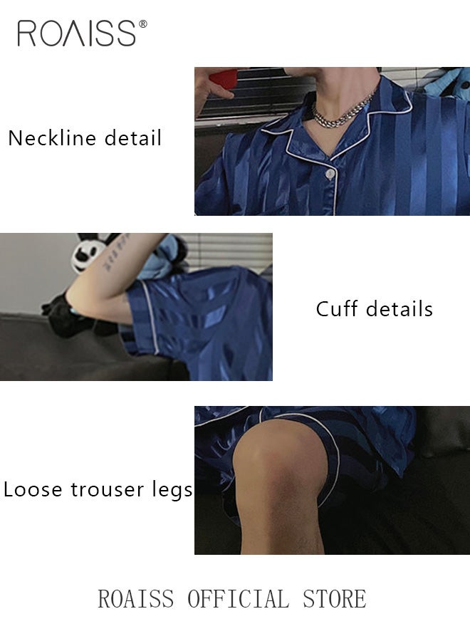 Men 2 Piece Loungewear Set Short Sleeves & Shorts Ice Silk Pajamas Comfortable Skin Friendly Fabric Ideal for Home & Outdoor Wear