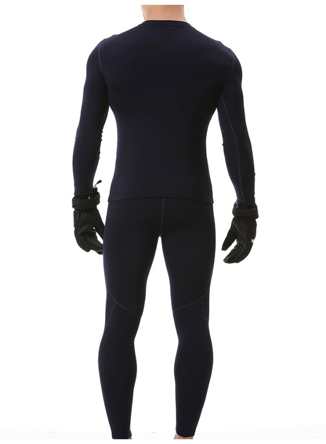 2-Piece V Neck Long Sleeve Top Pants Long Johns Set Dark blue