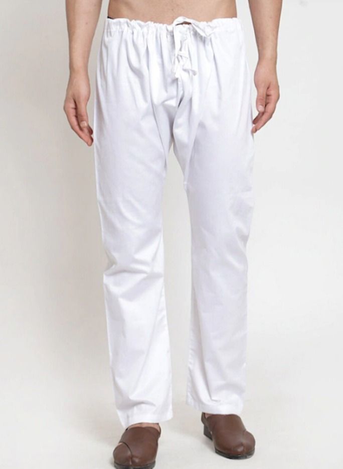 Men White Solid Relaxed Fit Pure Organic Khadi Cotton Pyjama