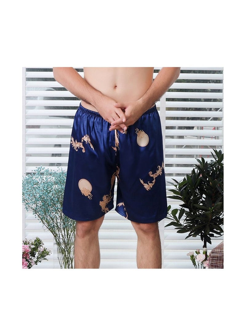 Printed Silk Pyjama Shorts Blue