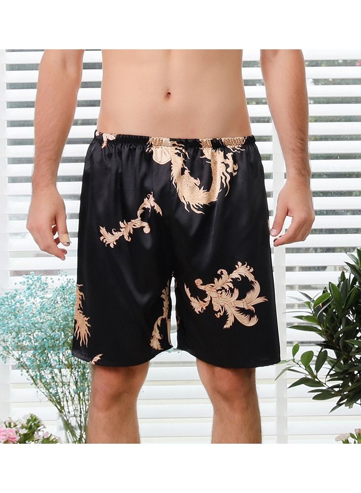 Printed Silk Pyjama Shorts Black