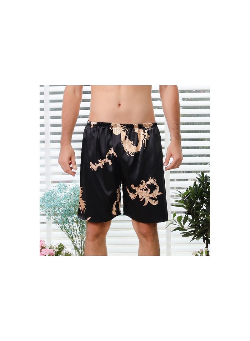 Printed Silk Pyjama Shorts Black