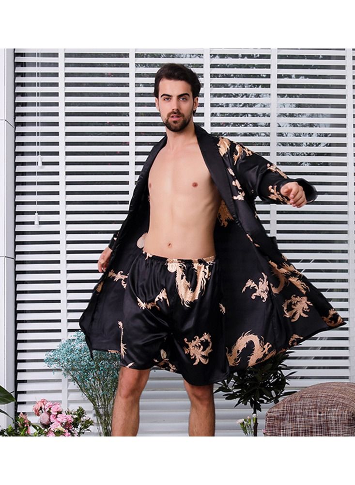 Printed Silk Robe Black