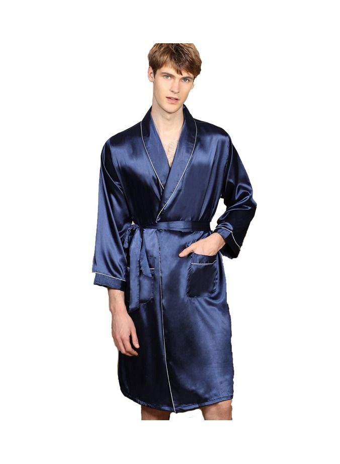 Printed Silk Robe Blue