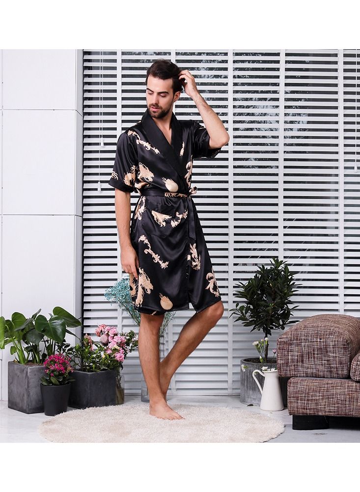 Printed Silk Robe Black