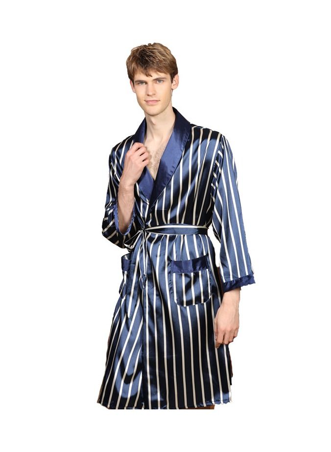 Printed Silk Robe Blue