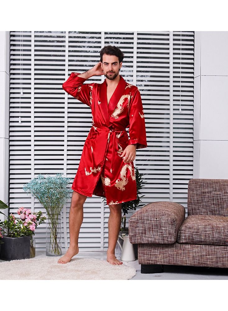 Printed Silk Robe Red