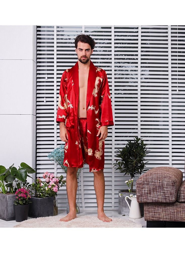 Printed Silk Robe Red