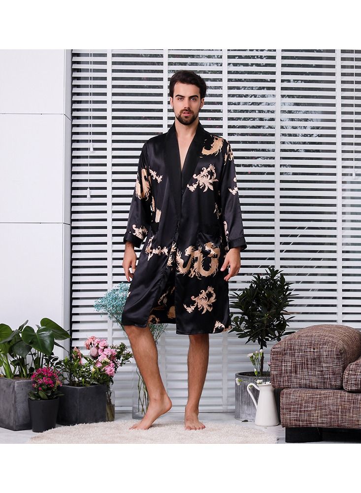 Printed Pyjama Robe Black