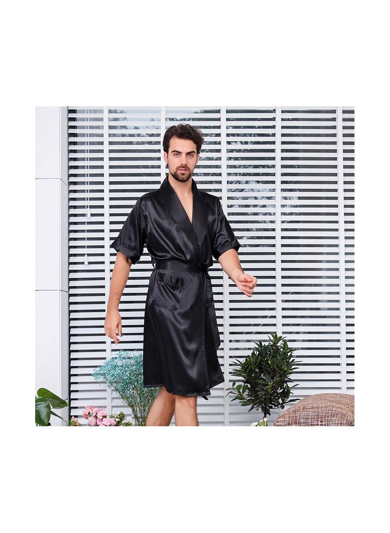 Solid Color Pyjama Robe Black