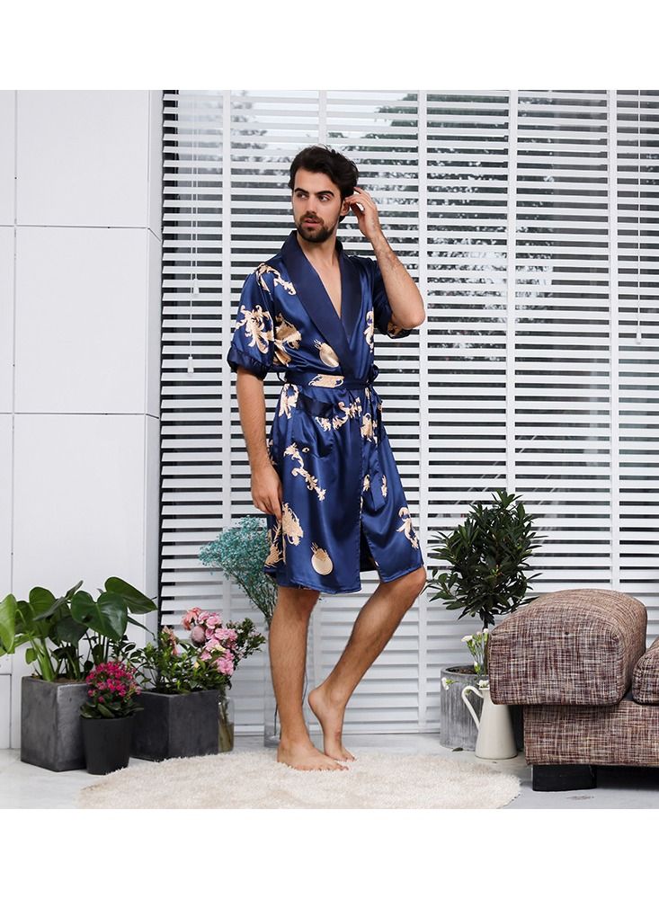 Printed Polyester Robe Blue