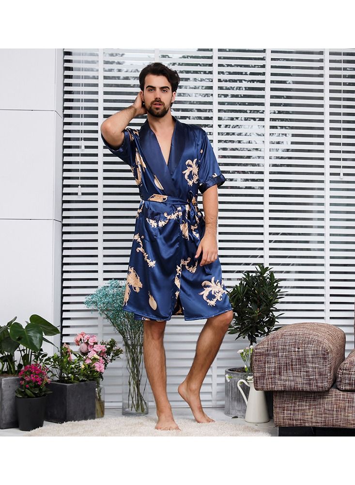 Printed Polyester Robe Blue