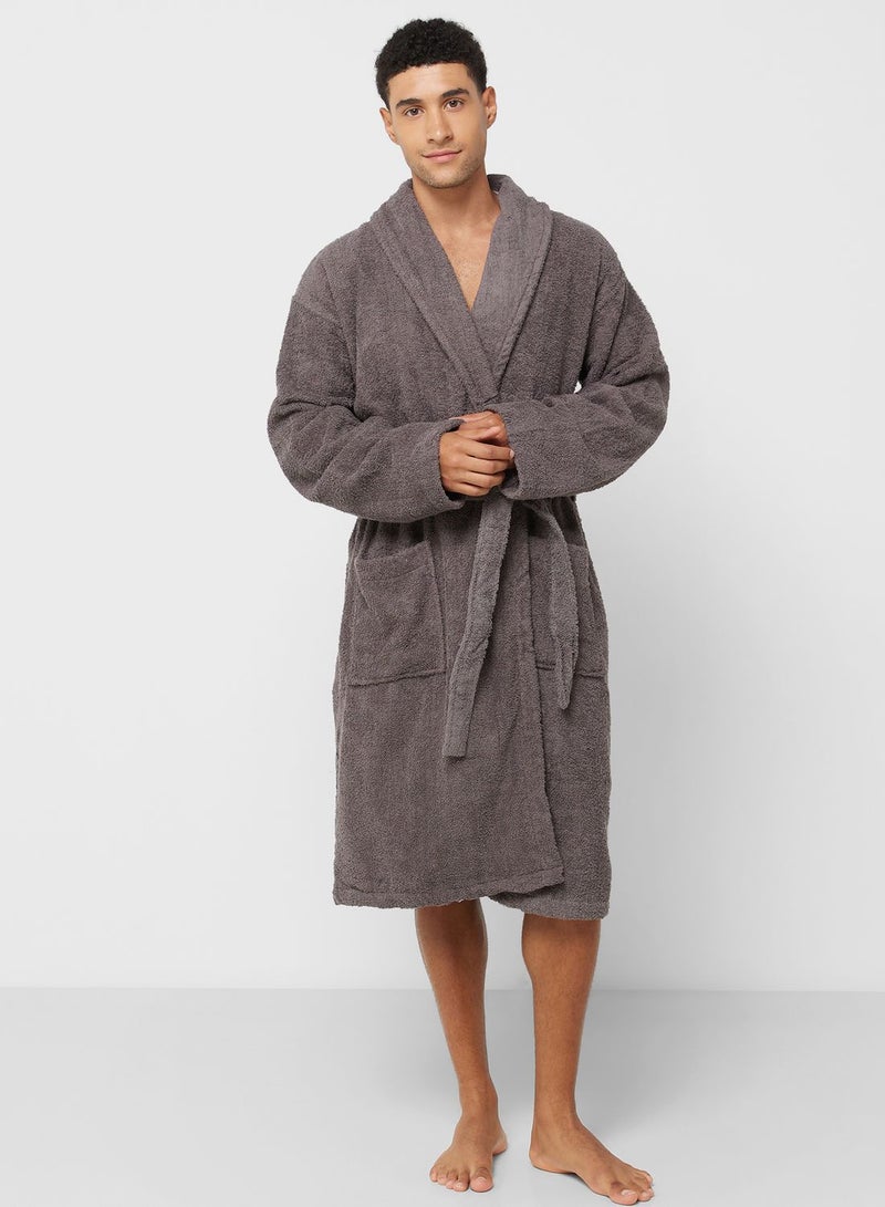 Men'S Pure Cotton Towelling Robe - Grey