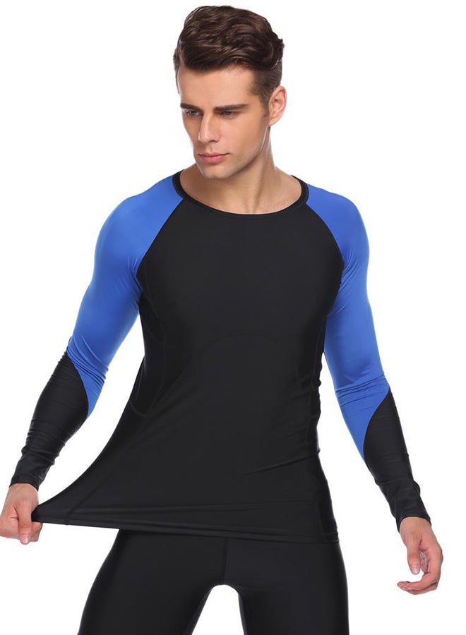 Long Sleeve Compression Shirt Sports Training T Shirt Black/Blue