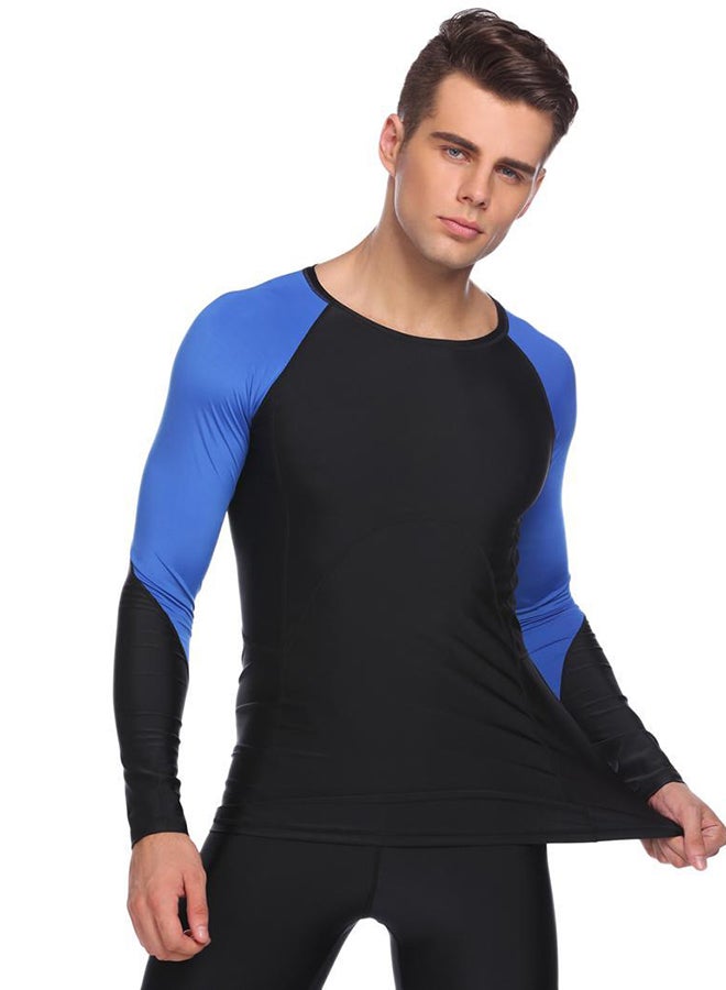 Long Sleeve Compression Shirt Sports Training T Shirt Black/Blue