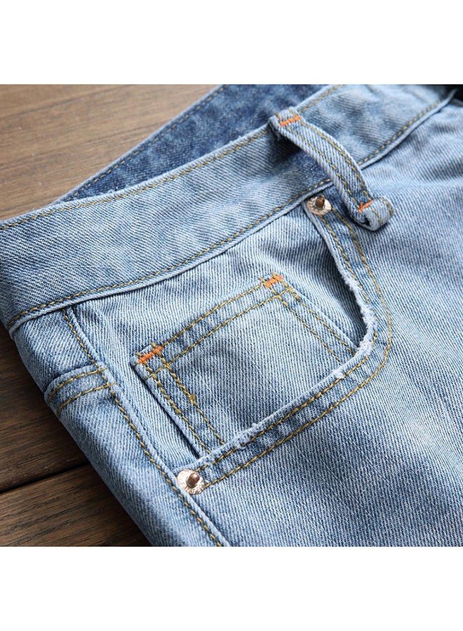 Frayed Hole Hip Hop Denim Loose Jeans Blue