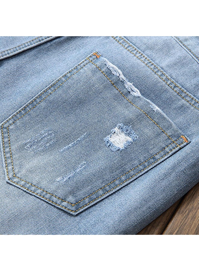 Frayed Hole Hip Hop Denim Loose Jeans Blue