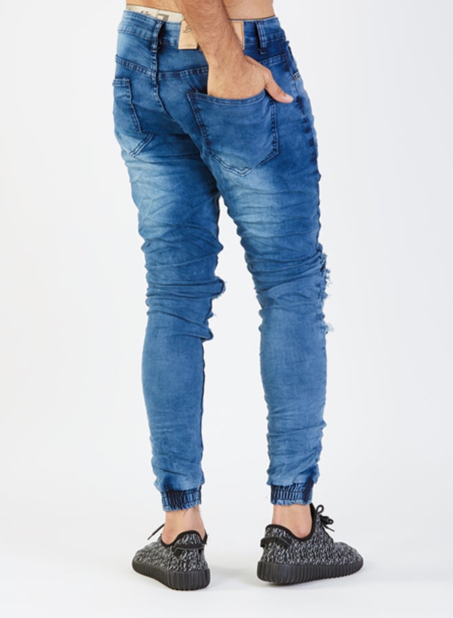 Patched Ripped Denim Jeans Blue