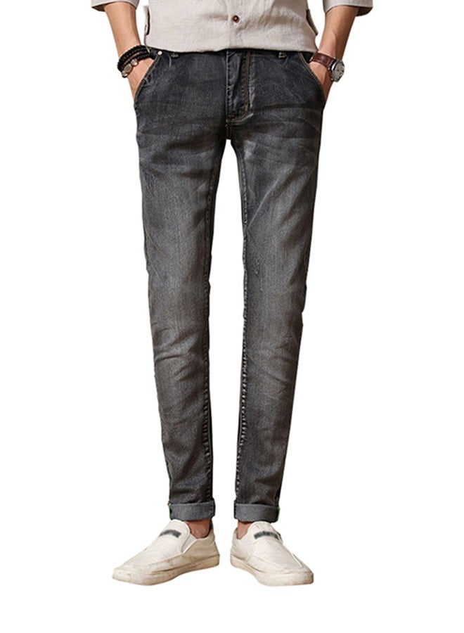 Solid Pattern Slim Fit Casual Jeans Grey