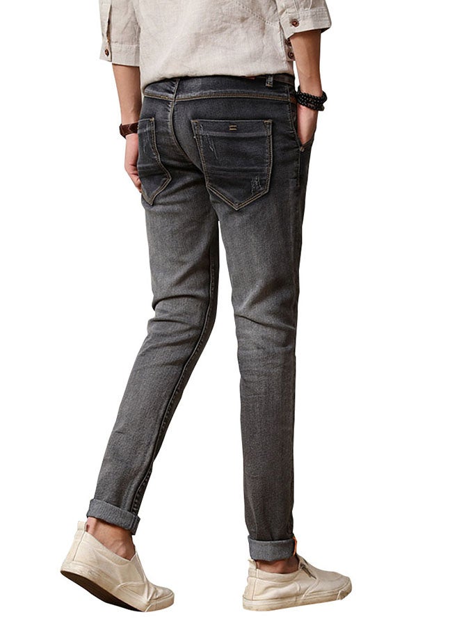 Solid Pattern Slim Fit Casual Jeans Grey