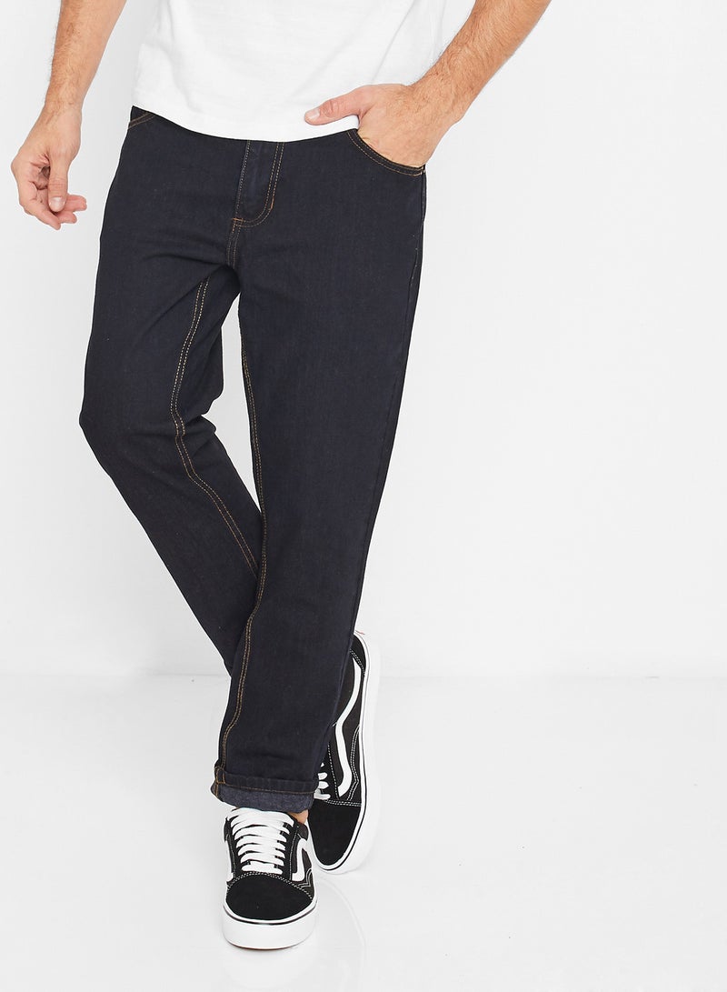 Stitch Detailed Slim Fit Jeans Blue