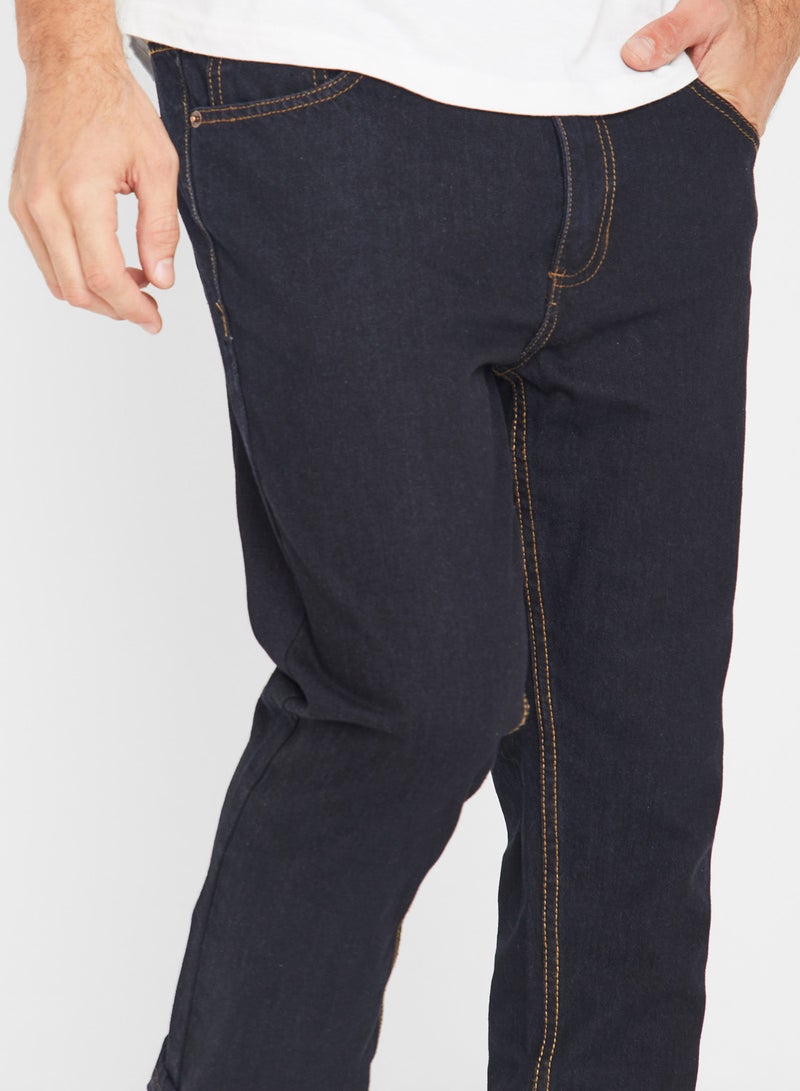 Stitch Detailed Slim Fit Jeans Blue