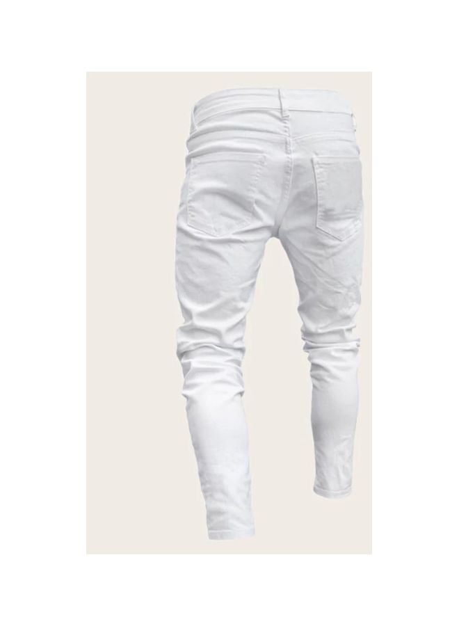 Patch Work Designed Ripped Jeans White/Black