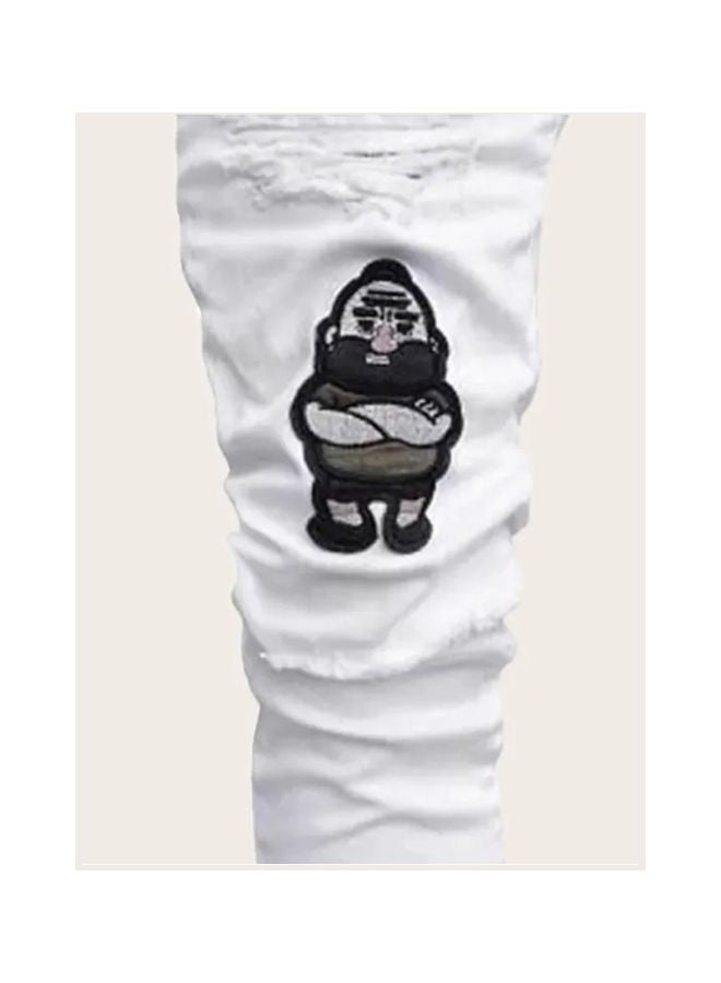 Patch Work Designed Ripped Jeans White/Black